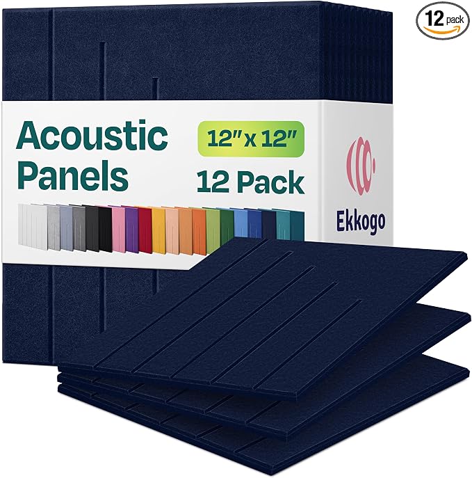 Acoustic Panels 12-Pack Soundproof Wall Panels 12"x12"x0.4" Decorative Sound Dampening for Your Home, Office, Studio, Bedroom & More with Unique LineWave Carving [Denim Blue]