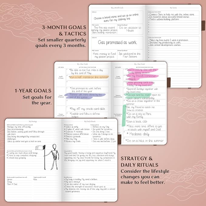 Legend Undated Weekly Planner – Goal Planner Journal & Organizer Notebook – Agenda Book with Monthly Calendar & To-Do List, A5 (Dark Brown)