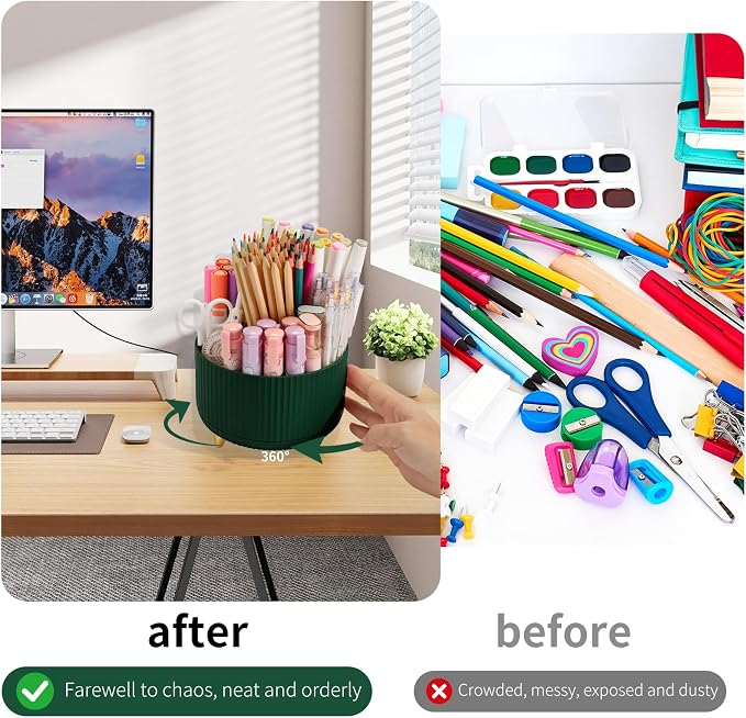 Camelmother 360°Rotating Pen&Pencil Holder For Desk With 5Slots Cute Office