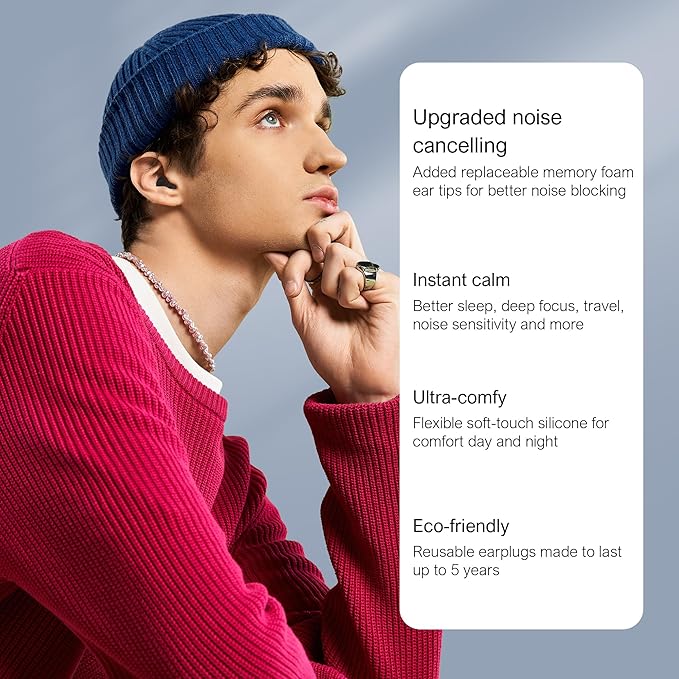 Ear Plugs for Sleeping Noise Cancelling, Soft Reusable Earplugs for Sleep, Silicone Ear Plugs Noise Reduction for Block Snoring/Noise Sensitivity/Travel/Work/Focus - 5 Pairs Ear Tips in S/M/L