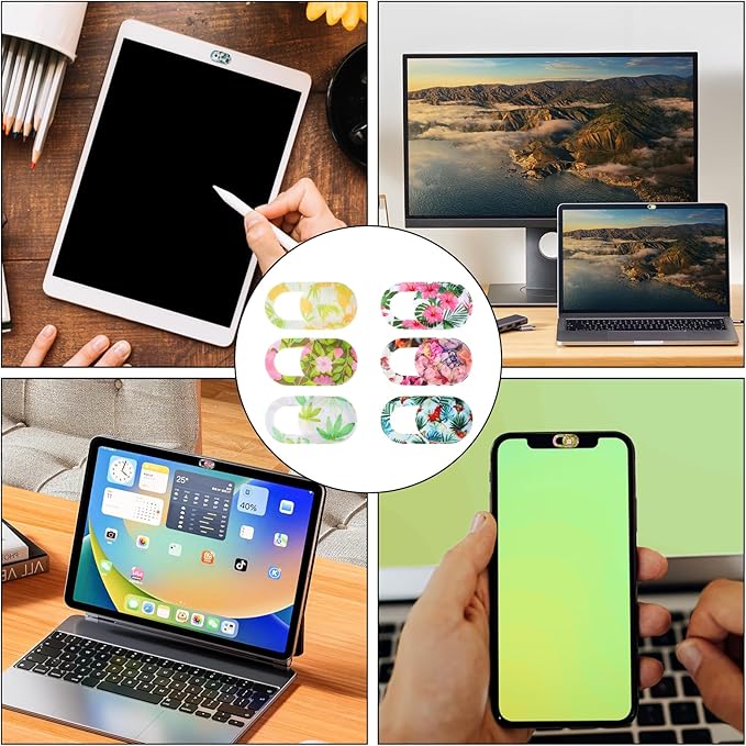 JIEYAO 6Pcs Laptop Camera Cover Slide Cute Flower, Ultra Thin Webcam Cover Slide Phone Camera Cover Computer Camera Cover Slide Blocker Slider Fits Laptop Desktop PC Tablet
