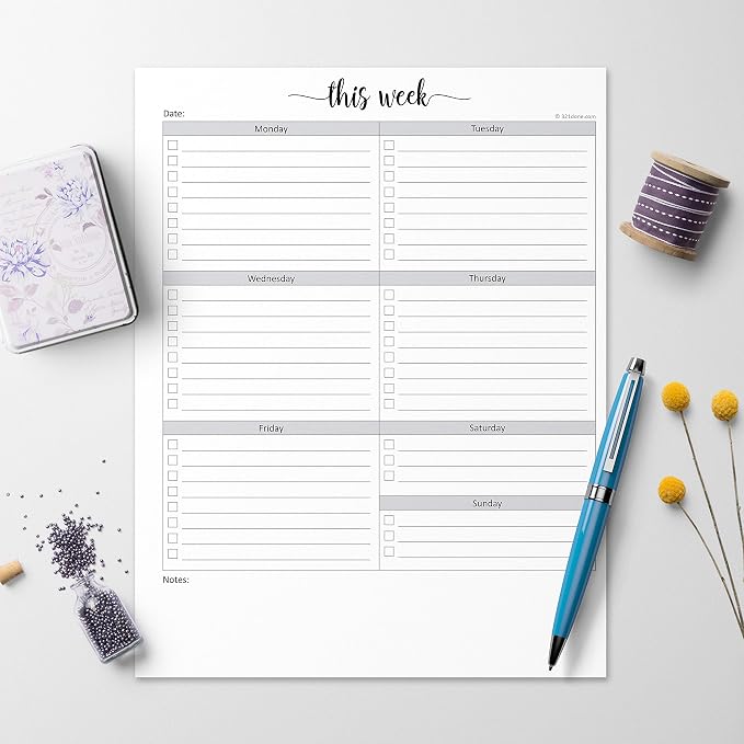 321Done Weekly Checklist Notepad, 8.5x11 Large Letter-Size Desk Pad - 50 Tear-Off Sheets, Undated Monday-Sunday Schedule, Daily Task Planner for Home, Office & Student Use - Made in USA