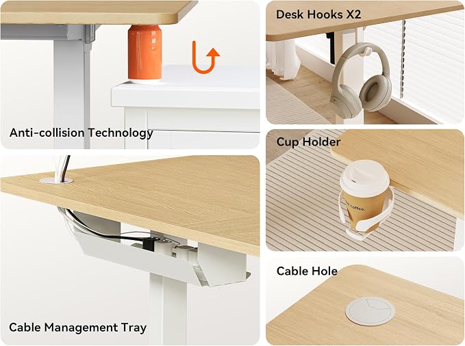 WALKINGDESK 55X45 Inches Reversible L Shaped Standing Desk Height Adjustable with Cup Holder, Electric Corner Computer Desk, Sit Stand up Home Office Desk, Ergonomic Gaming Desk, Oak
