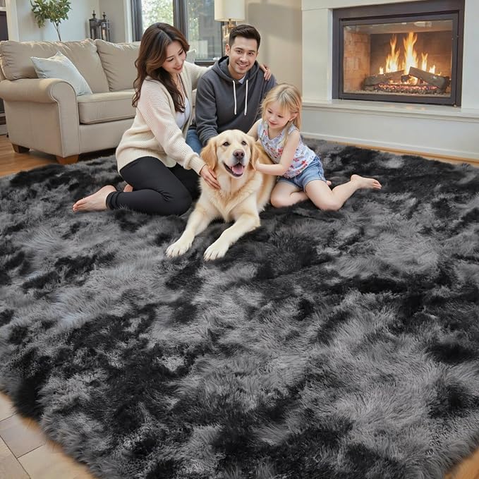 Rugs for Living Room 5x8, Alfombras para Salas Shag Large Plush Soft Area Rug, Shaggy Carpets for Bedroom,Boys Girls Home Decor Aesthetic(Dark Grey Tie-Dyed, 5 x 8 Feet)