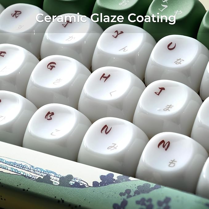 OHY XVX MOA Profile Keycaps Set, Japanese Mount Fuji Theme, 129 - Key White & Green Custom Keycaps with PBT + Frosted Translucent PC Material for US Layout Mechanical Keyboards