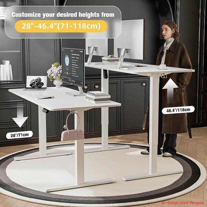 ERGOMAKER 55"x24" Standing Desk, Height Adjustable Sit-Stand Office, White | Electric Adjustable Standing Desk, Sit to Stand Computer Office Desk with Splice Board, Memory Preset, Lifts 28.7''-46.5"