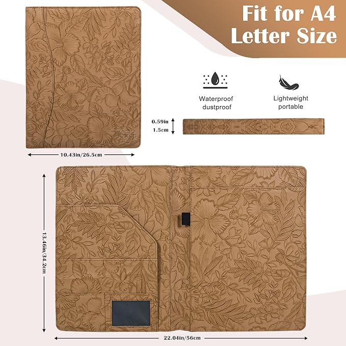 AZXCG Embossed Padfolio Portfolio Binder,Interview Resume Folder with Business Card Holder,Portfolio Folder with Document Organizer,A4 Legal Pad Holder for Men &Women