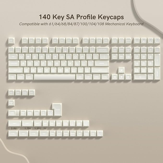 dagaladoo White Jade keycaps PBT,Ceramic Key caps Style,Translucent Keyboard keycaps Cute,SA Profile keycap Set for 60%/65%/75%/96%/100% US Layout Cherry MX Switches Mechanical Keyboard