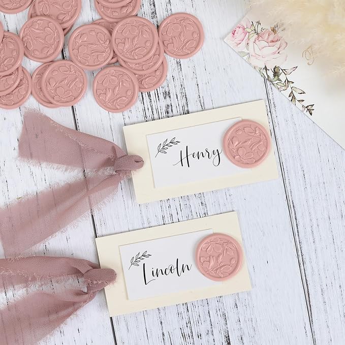 UNIQOOO Wax Seal Stickers - 3D Magnolia Wedding Invitation Envelope Botanical Seal Stickers, 50 Pcs Self- Adhesive Dusty Rose Stickers, Perfect for Invitation, Christmas, Gift Wrapping, Party