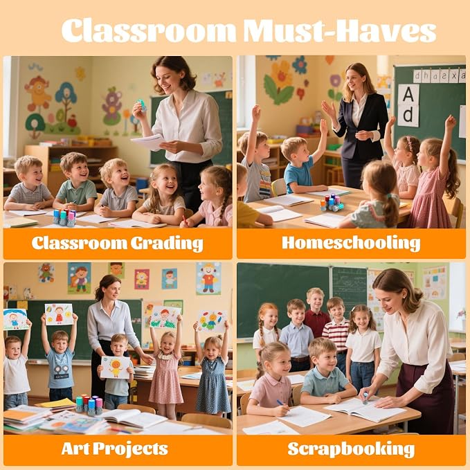 Teacher Stamps for Classroom Self Inking Rubber Great Job Stamp for Grading Homework Test Motivation Students Behavior School Homeschool Reward Supplies, Kindergarten Teacher Must Haves (6Pcs)