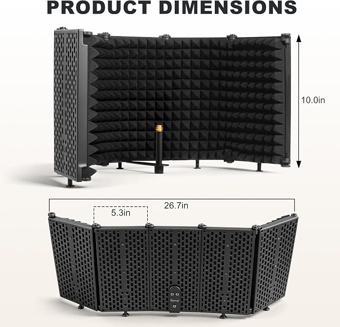 Microphone Stand With Isolation Shield,Recording Studio Equipment With Foldable Mic Shield With Sound Insulation For Recording Studio, Podcasts,Broadcasting