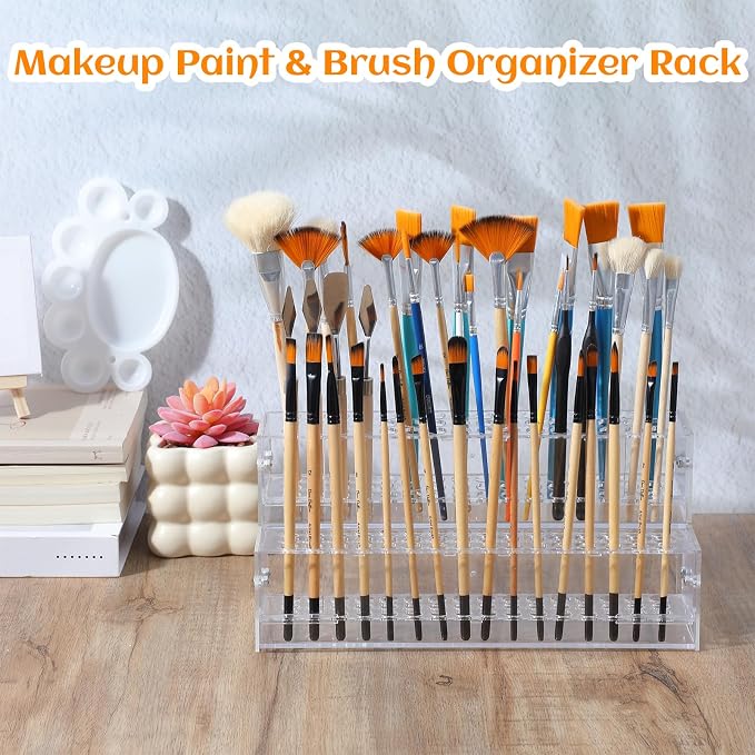 2 Pcs 2-Tier Clear Acrylic Pen Holder with 96 Slots - Multi-Hole Acrylic Pen Display Stand for Organization, Perfect Makeup Brush Holder & Art Brush Rack Organizer for Office Desk, Craft Shows