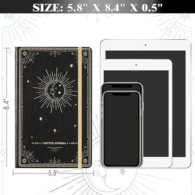 Artfan Dotted Journal/Notebook - Dot Grid Hard Cover Notebook, Premium Thick Paper with Fine Inner Pocket, Black Smooth Faux Leather, Pen Loop, 5.8''×8.4'' - Black