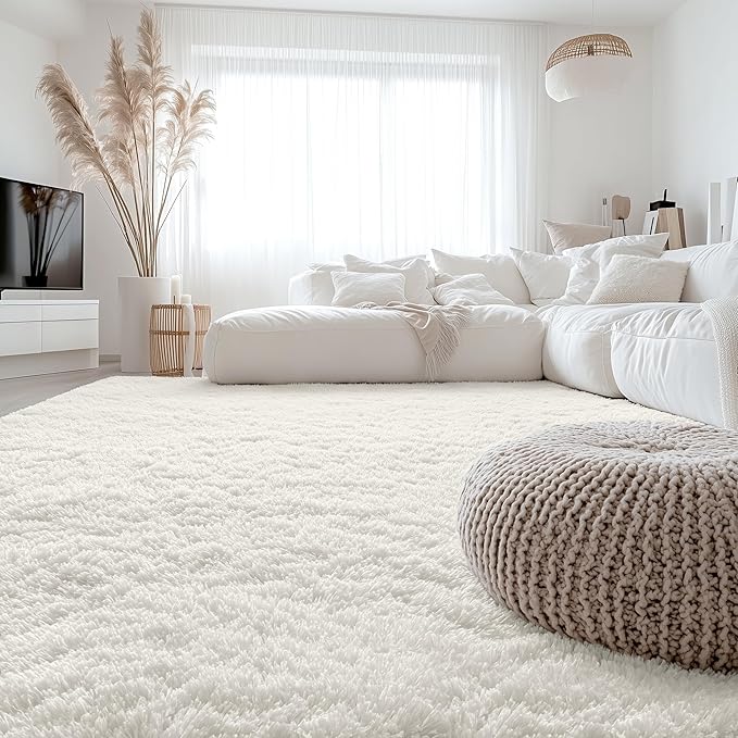 OLANLY 10x11 Machine Washable Large Area Rugs for Living Room, Bedroom, Soft Fluffy Shaggy Bedside Rug, Indoor Floor Carpet for Kids Girls and Boys, Dorms, Nursery, Home Decor Aesthetic, Ivory