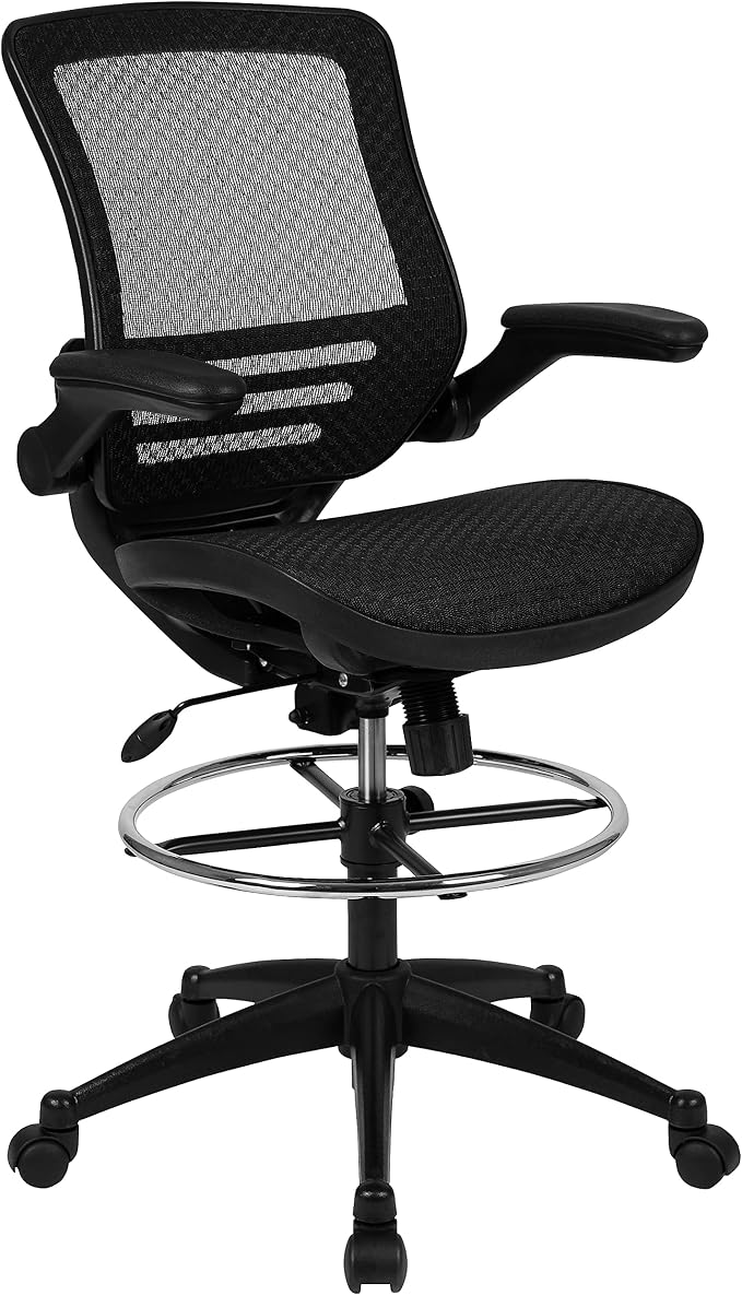 Flash Furniture Waylon Mid-Back Swivel Office Chair with Adjustable Foot Ring and Seat Height, Ergonomic Executive Chair with Armrests, Black