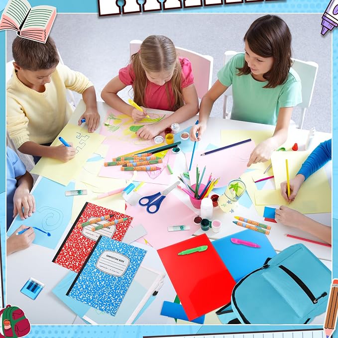 Gilprop 79 Pcs Back to School Supplies Box for Kids K-5 Students Elementary Middle School Supplies Kit Bundle Bulk Essential Pen Notebook Stationery for Primary Student Classroom(Blue)