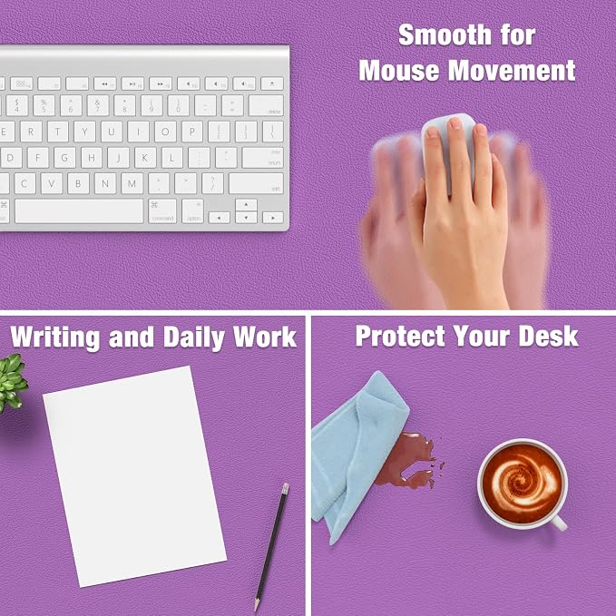 Hsurbtra Desk Pad, 48" x 17" PU Leather Desk Mat, XXXL Extended Mouse Pad, Waterproof Desktop Blotter Protector, Non-Slip Ultra Thin Large Laptop Keyboard Writing Mat for Office Home, Purple