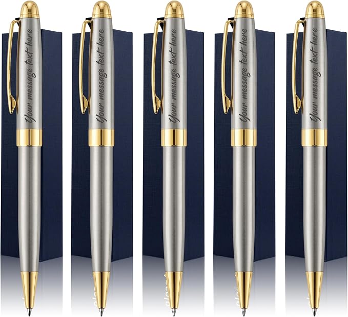 Ancolo Personalized Luxury Ballpoint Pen Writing Set-Stainless Steel Fancy pens Custom with Your Name or Message, Perfect for Students/Teacher/Manager/Lawyer/Professor 5PCS/Pack