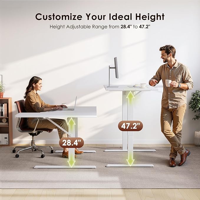 OffiGo Electric L Shaped Standing Desk, 55 Inches Height Adjustable Table, Reversible Corner Stand Up Desk, Lifting Computer Table for Home Office, Computer Workstation, White