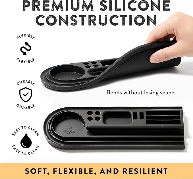 Silicone Desk Organizer – Charcoal Black Color | Non-Slip, Flexible & Waterproof Tray for Office, Home, or Vanity | L 15.25” × W 5.5” | Durable Multipurpose Organizer for Desk Accessories