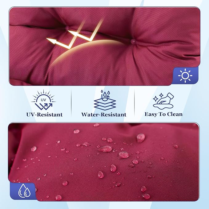 Rocking Chair Cushion, Waterproof and Fade-Resistant Adirondack Rocker Cushions, Indoor/Outdoor Rocking Chair Pads, High Back Memory Foam Patio Furniture Cushions with Ties, 44x23x4 Inch, Burgundy