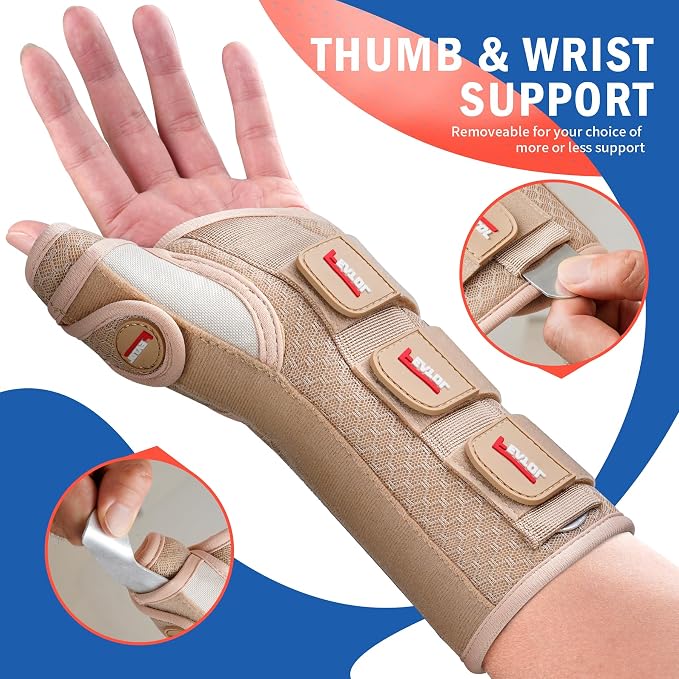 FEATOL Carpal Tunnel Wrist Brace Night Support, Thumb Spica Splint Right Hand for De Quervains Tenosynovitis, Tendonitis, Thumb Brace for Women Men, Beige, Medium/Large