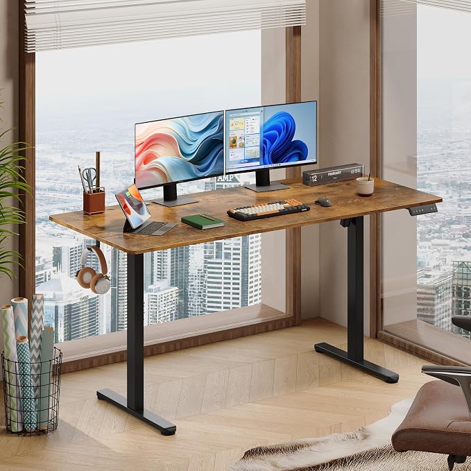 DEVAISE 63 Inch Standing Desk with Split Top, Ergonomic Computer Desk, Rustic Brown
