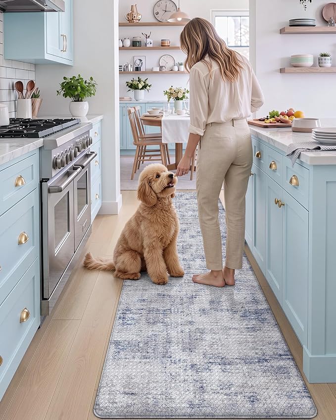 DEXI Kitchen Floor Mats Cushioned Anti Fatigue Runner Rug 23x107 Blue | Wide Standing Comfort, Waterproof Oil-proof, Memory Foam Padded for Front Sink Laundry
