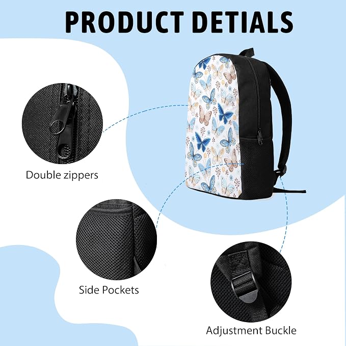 3PCS Butterfly Backpack for Boys Girls Teens, School Backpack with Lunch Box Pencil Case for Elementary Middle High Students, 17 Inch Lightweight Bookpack 3 in 1 Set Back to Shool Gifts for Kids