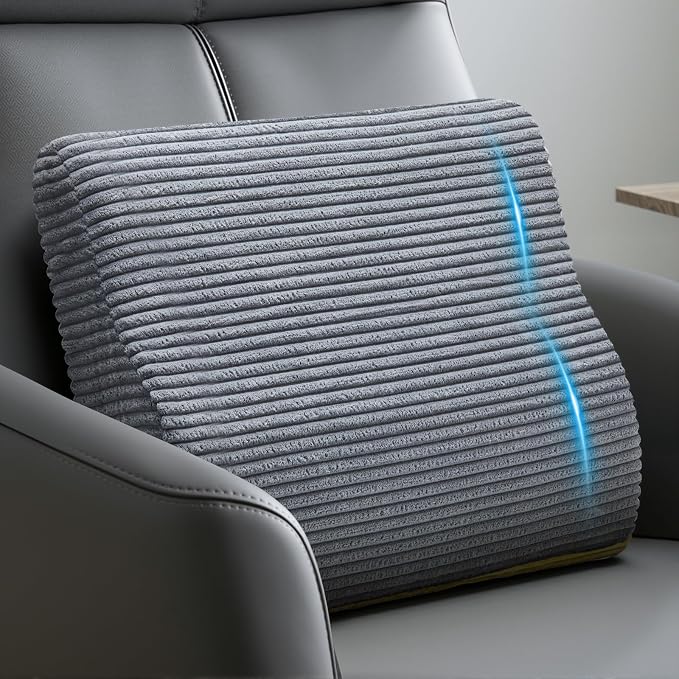 Lumbar Support Pillow for Recliner Chair/Accent Chair/Couch, Large Memory Foam Back Support Cushion for Elderly, Ergonomic Backrest Pillow for Back Rest, Pain Relief, Reading, Washable Cover, Gray