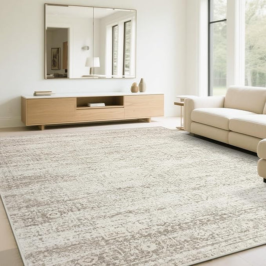Srugn Washable Rugs 6x9 Area Rugs for Living Room,Rugs for Bedroom, Large Carpets,Ultra Soft Faux Wool Retro Dining Room Rug,Non Slip&Non-Shedding Low Pile Vintage Print Rug Indoor for Home Office
