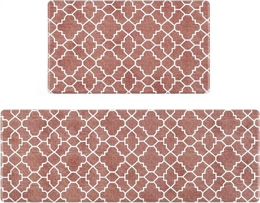 FRESHMINT Kitchen Mat Set of 2, Anti-Fatigue Cushioned Kitchen Mats for Floor, Waterproof Non Slip Comfort Standing Mat, Boho Kitchen Rug for Kitchen Decor, Sink, Office, 17"x30"+17"x47", Terracotta