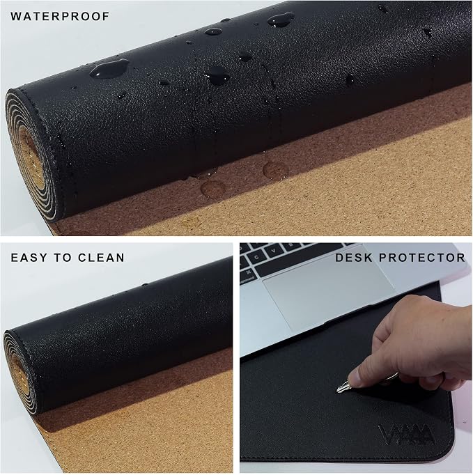 VYAAA Cork & Leather Desk Mat, 59"×19.6" Large Mouse Pad, Desktop Protector for Desk, Multifunctional Keyboard Mouse Pad for Home or Office (Black)