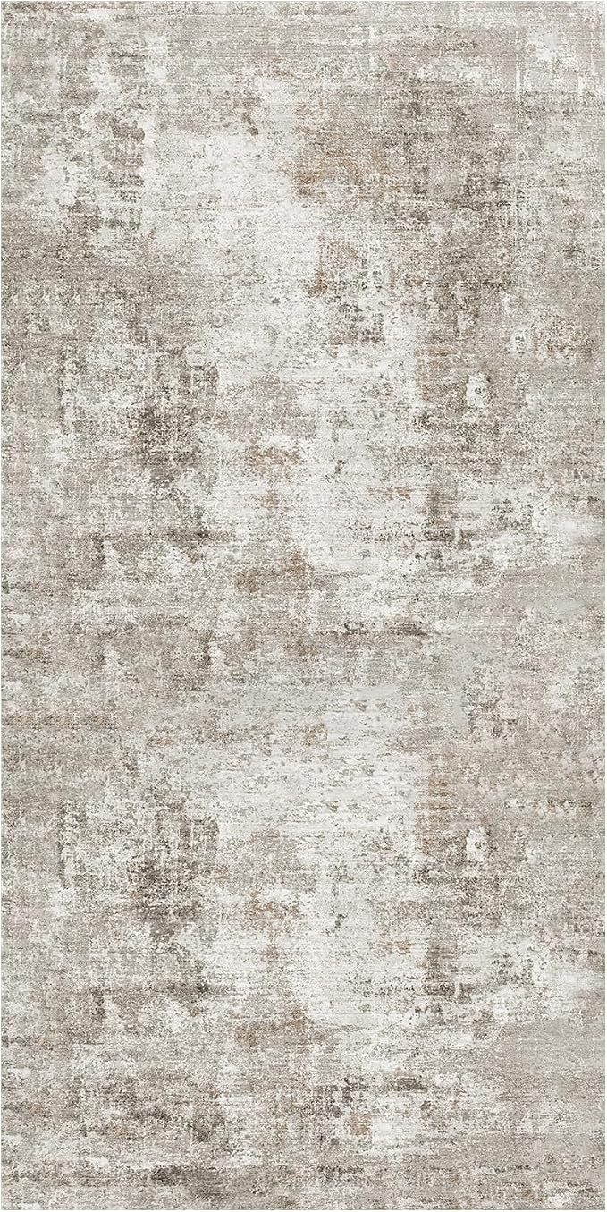 4x8 Washable Area Rug – Non-Slip Rubber Backed Indoor Rug for Entryway, Kitchen, Hallway | Modern Abstract Neutral Low Pile Thin Floor Mat for Bedroom, Living Room, Office (Beige/Grey)