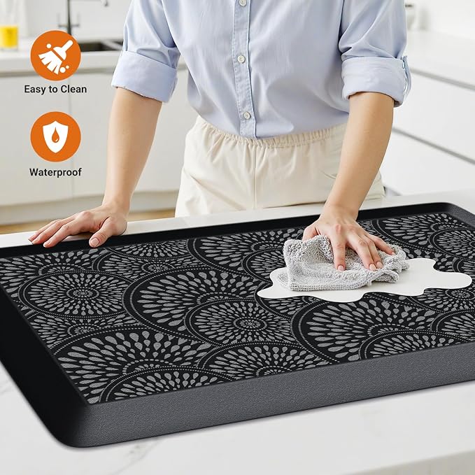 Mattitude 4/5 Inch Kitchen Mat, 20x44in Heavy Duty Ergonomic Comfort Foam Standing Desk Mat, Waterproof Non-Slip Standing Mats and Rugs for Kitchen, Office, Black