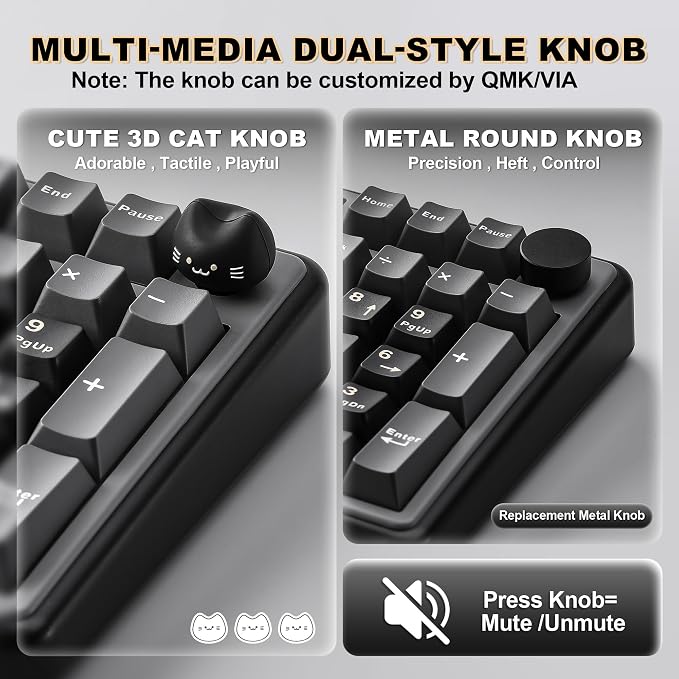 YUNZII B98 PRO QMK/VIA Wireless Mechanical Gaming Keyboard,96% Layout with Numpad and Cute Cat Knob, BT/2.4G/USB-C,Linear Switch Hot Swap Gasket,RGB for Win/Mac (Black, Candy Linear Switch)