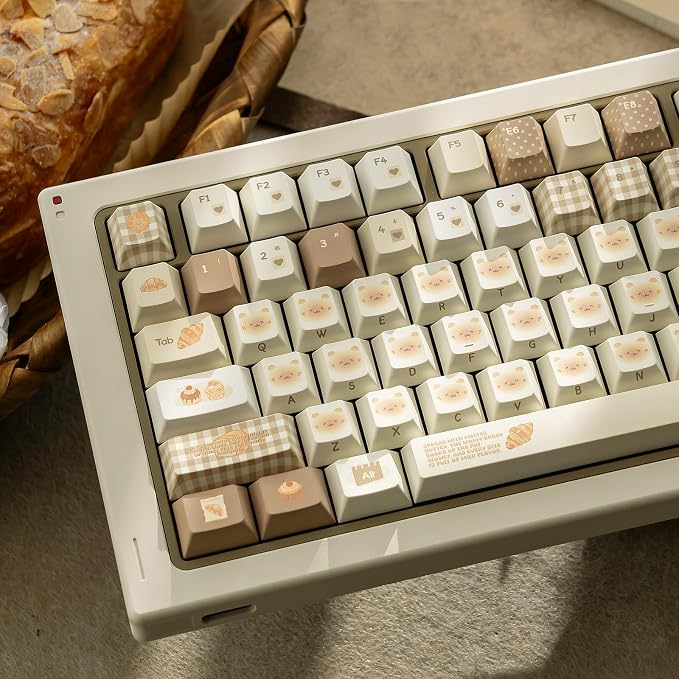 PBT Keycaps, Cute Bread Keycaps Set, 136 Keys Cherry Profile Keyboard Caps, Custom Dye-Sublimation Key Cap for 61/64/68/84/87/100/104/108 Cherry MX Mechanical Keyboards (Bread)