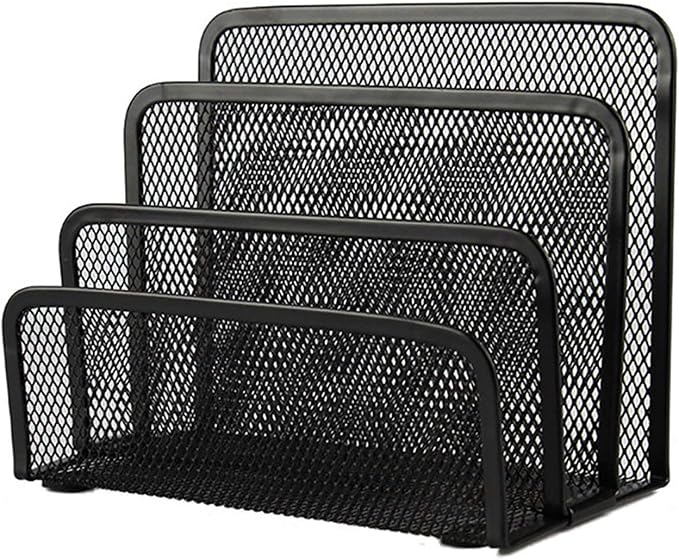 VANRA Small Letter Sorter Desktop File Holder Organizer Metal Mesh with 3 Vertical Upright Compartments (Black)
