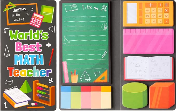 B1ykin Cute Sticky Notes Set - World’s Best Math Teacher Self-Stick Notes Pad, 550 Sheets Writing Memo Pages Sticky Notepad for Appreciation Gifts, School Office Party Supplies (Math Teacher)