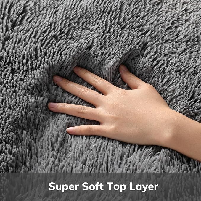 Ophanie 4x6 Oval Grey Rugs for Bedroom Living Room,Fluffy Fuzzy Furry Carpet,Plush Soft Shaggy Bedside Indoor Floor Area Rug for Kids Girls Boys Baby Teen Dorm Decor with Over 99 pcs Pile fibers