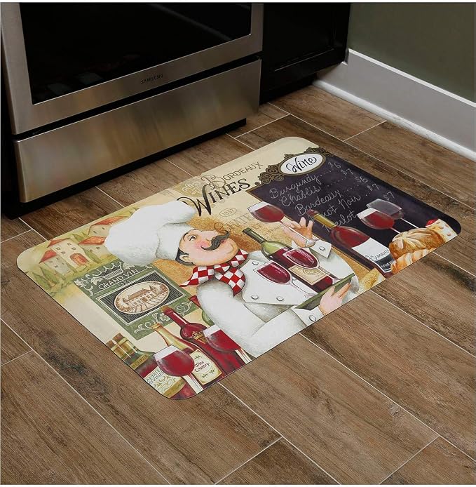 J&V TEXTILES Anti Fatigue Cushioned Comfort Mat, Ergonomically Durable, Supportive, Padded, Thick and Washable, Stain-Resistant, Kitchen, Garage, Office Standing Desk Mats (Vino Chef)*