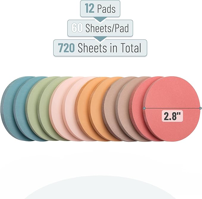 Mr. Pen- Round Sticky Notes, 12 Pads, 720 Sheets, Vintage Color, 2.8" x 2.8" Colorful Sticky Notes Bulk, Stocky Notes for Bible Journaling