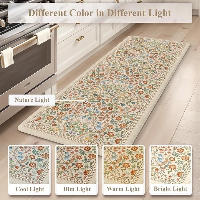 Collive Kitchen Mats Cushioned Anti Fatigue, Non Slip Waterproof Kitchen Floor Mat Beige Rug 2 Piece, Modern Comfort Desk Standing Rugs for Sink, Home Office, Laundry, Bedroom