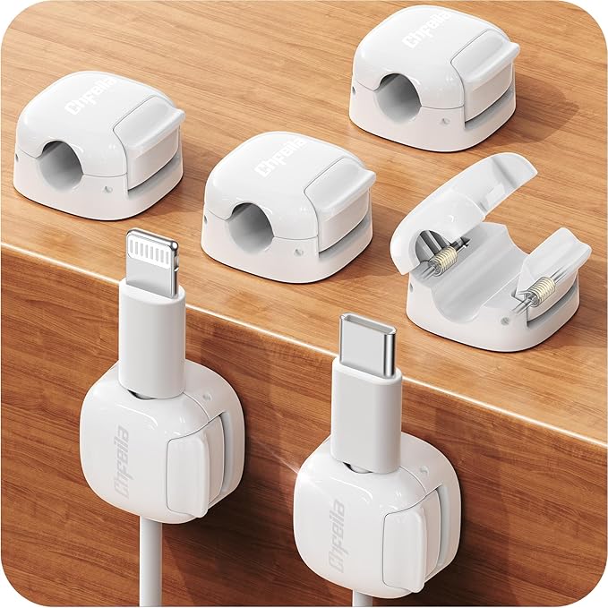 6Pack Cord Organizer, Chfeila Spring Cable Clips [1s Lock] Cable Management, Cute Cord Holder for Nightstand Home Office Desk Accessories Women Men, 2026 Girls Guys College Dorm Room Essentials Decor