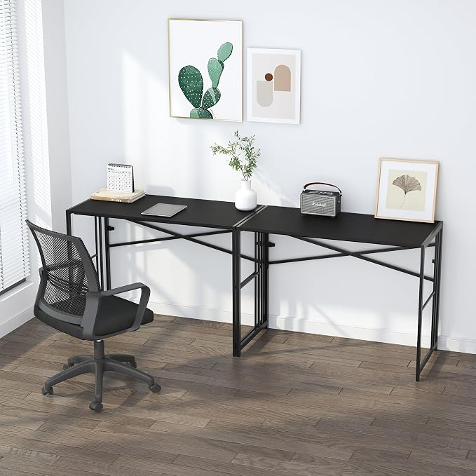 Lutown-Teen Narrow Folding Computer Desk 35 inch, Writing Gaming Computer Desk for Small Spaces, No Assembly Required Small Office Table, Black