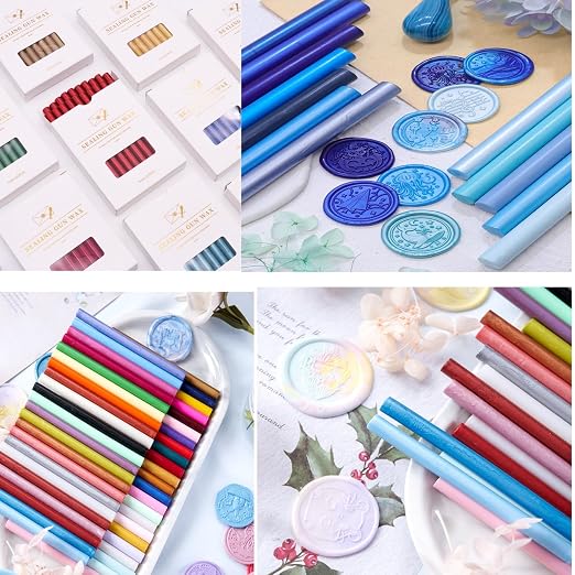 Wax Seal Kit, Atopbb 40Pcs Navy Blue Sealing Wax Sticks with Glue Gun Great for Wax Seal Stamp, Wax Seal Sticks Used for Wedding, Invitations and Gift Wrapping (40, Ocean Blue)