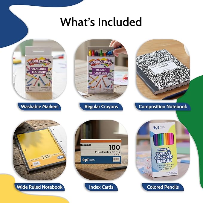 EPI Essentials Bulk School Supplies for Kids – 4th-6th Grade School Supply Packs – Wide-Ruled Bundle with Classroom-Ready Standard List Essentials – 144 Boxes per Pallet