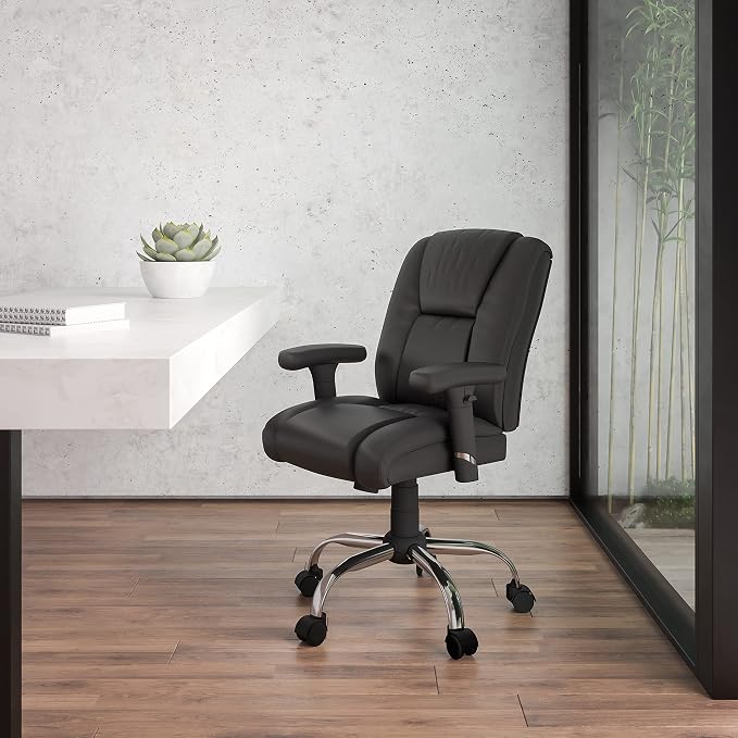 Flash Furniture HERCULES Series Big & Tall 400 lb. Rated Black LeatherSoft Ergonomic Task Office Chair with Chrome Base and Adjustable Arms