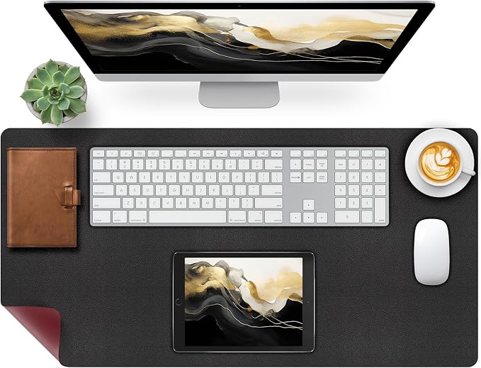 Bloss Black Leather Desk Mat Protector,Laptop Desk Pad,Desk Writing Pad,Leather Mouse Pad,Office Desks Mats,Desk mat for Keyboard and Mouse,Dual-Side Computer Mouse Pads for Office/Home.31.5"x 15.7"