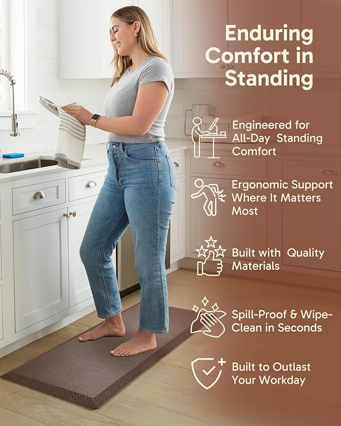 Ophanie Kitchen Mats for Floor,3/4 inch Thick,20x48 Anti Fatigue Cushioned Mat with 99+ Pairs of Anti-Slip Bottom Ridges,Kitchen Rugs,Waterproof,Comfort Ergonomic Standing Mat for Office,Home,Sink